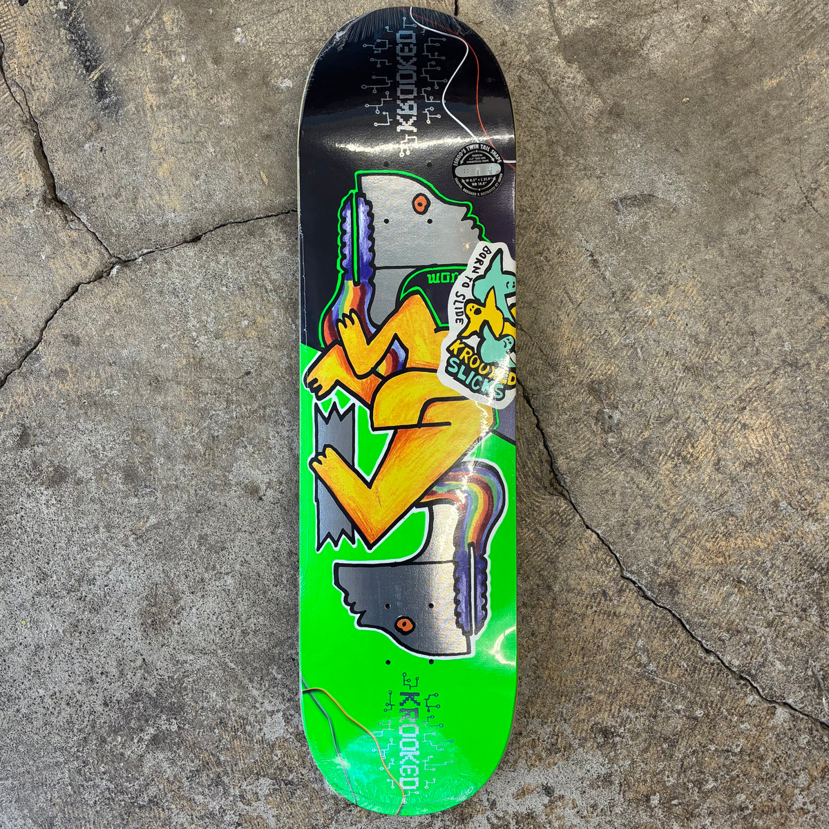 Krooked Worrst Neon Robot Twin Tail Slick Deck 8.38