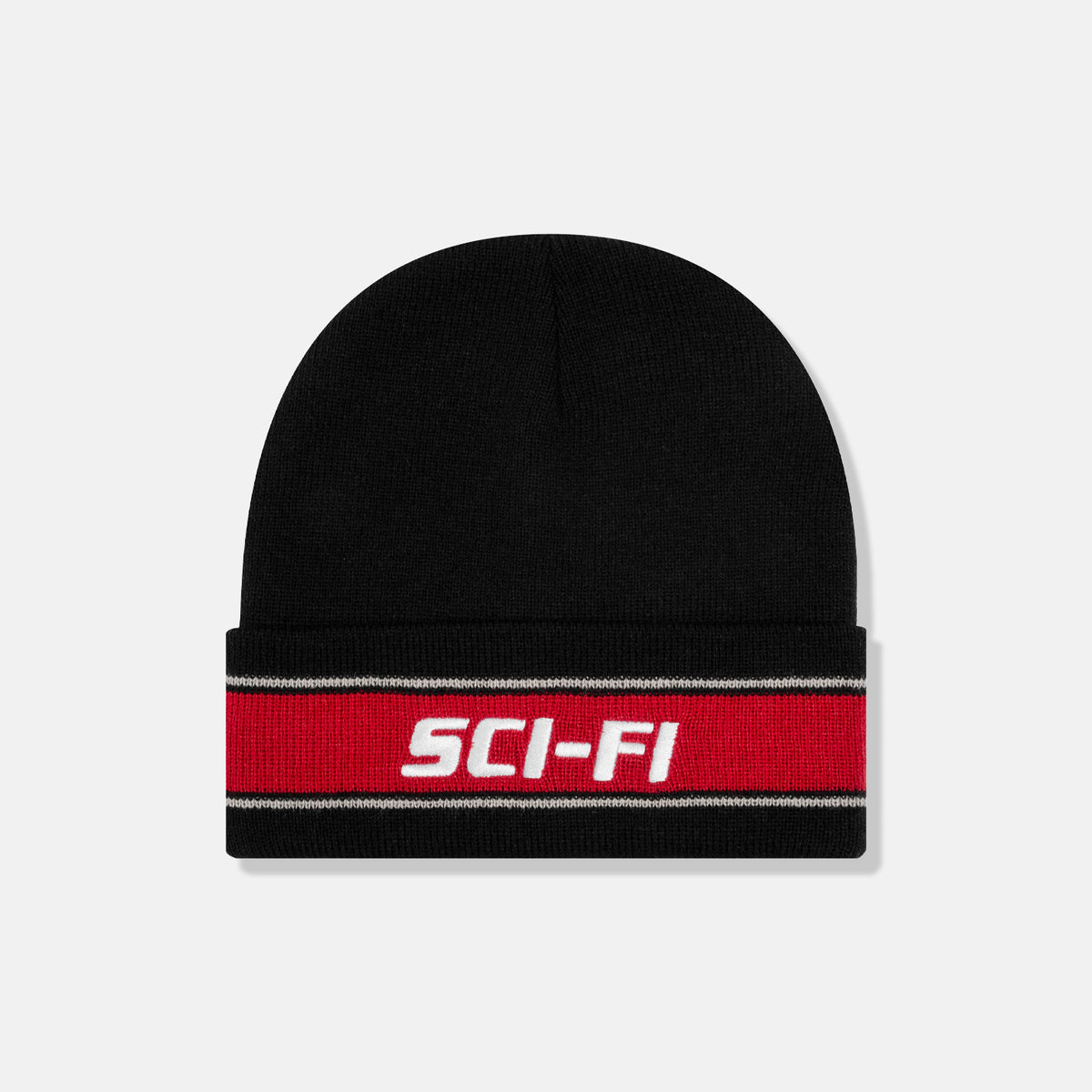 Striped Fold Logo Beanie (Black/Red)