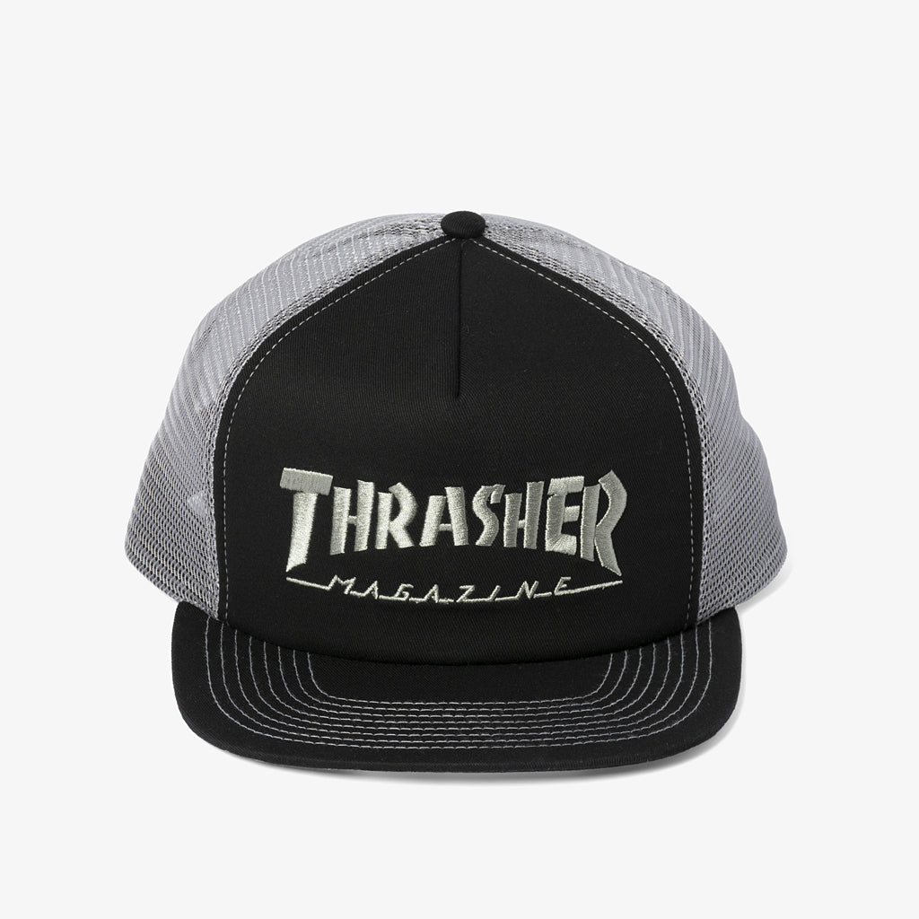  - Embroidered Mag Logo Mesh Trucker (Black/Grey)